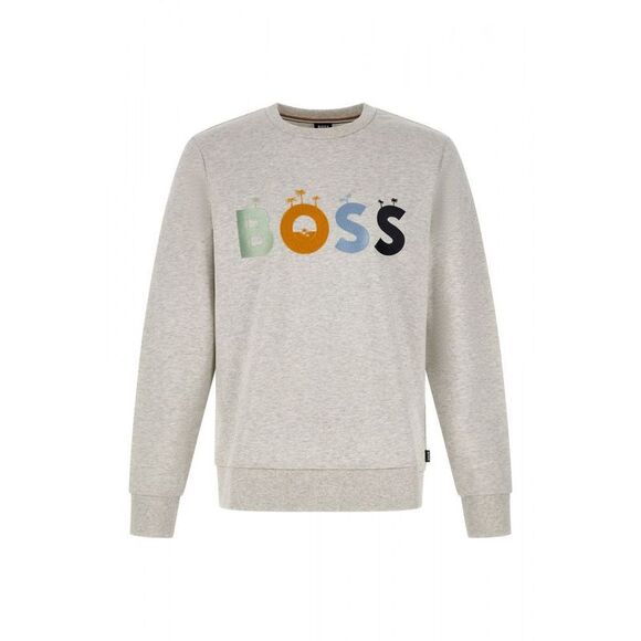 Hugo Boss Grey Cotton Logo Details Men's Sweatshirt